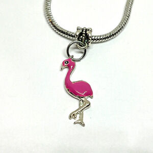 Pink Flamingo Vintage Charm Dangle for European Bracelet Tropical Beach Enamel